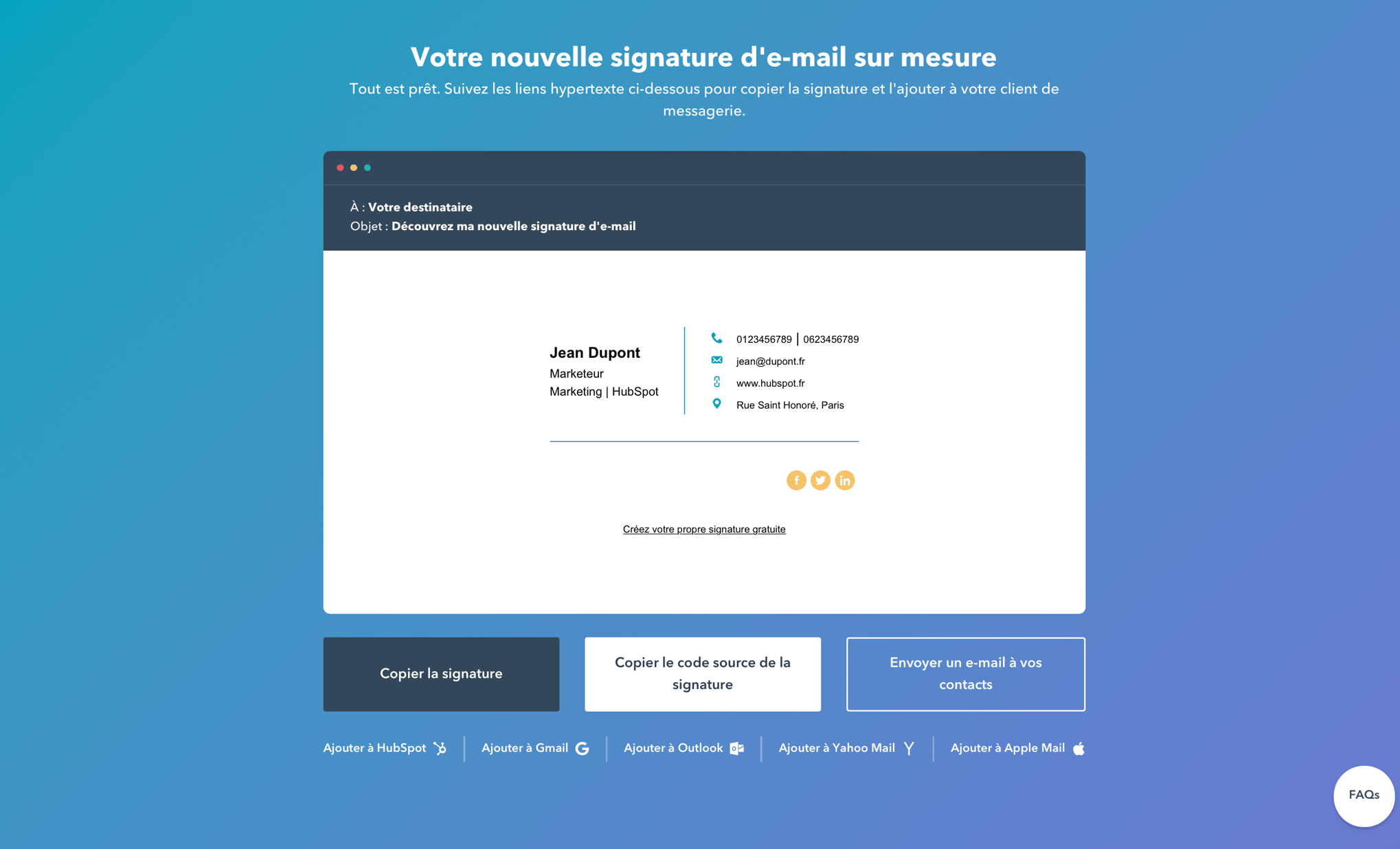 Générateur de signature d'email gratuit HubSpot